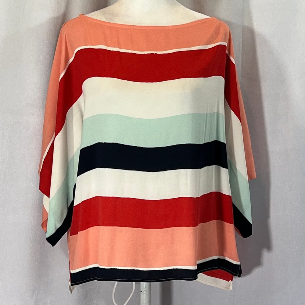 Like New ZARA Peach Rust Blue Cream Stripe Blouse Size XS